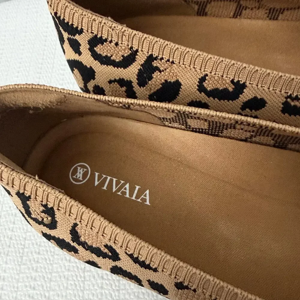 Vivaia Aria Pointed Toe Ballet Flats Women’s Size 8 Dark Leopard Brown Knit 39